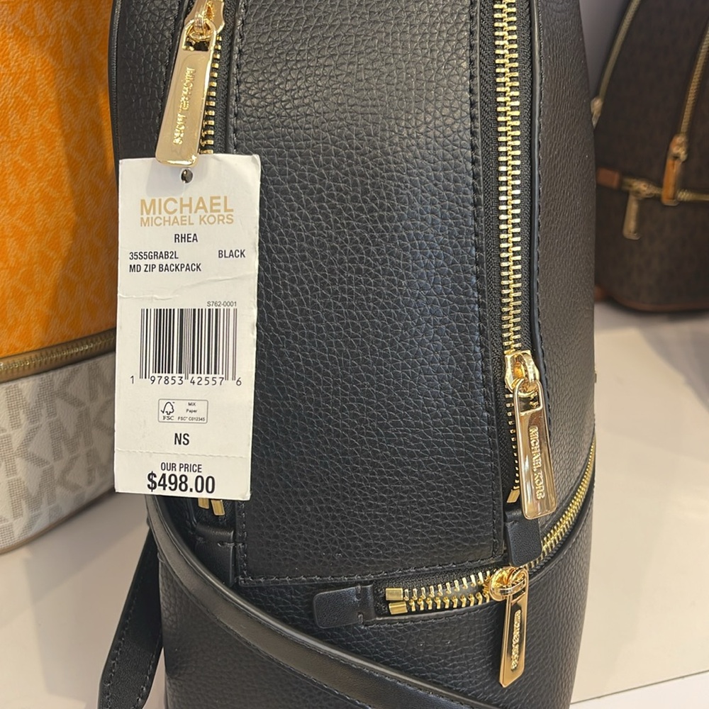 MICHAEL KORS Rhea Medium Zip Pebbled Leather Backpack
BLACK 
NWT - Picture 9 of 16